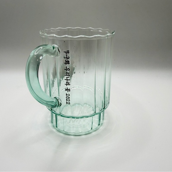 New Starbucks Korea Hibiscus Flower Mint Green Glass Coffee Mug Rose Of Sharon - Picture 4 of 11